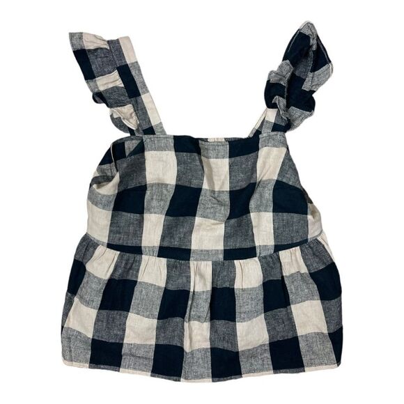 Who What Wear Black Tan Check Peplum Tank Top Sleeveless Size M Ruffles Linen - Picture 3 of 7